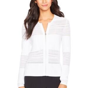Lauren Ralph Lauren Pointelle Knit White Cardigan Women M Full Zip Preppy Casual